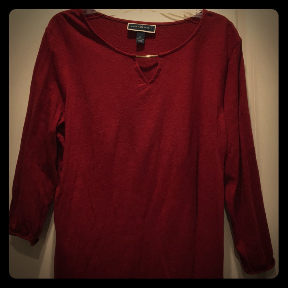Karen Scott 3/4 sleeve keyhole top XL